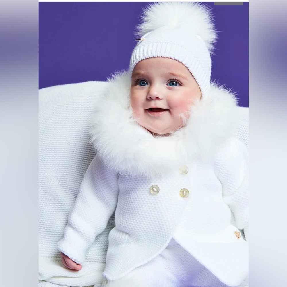 Mi Lives Signature Fox Fur Baby Knit Outfit Pom-Poms white 18 months 24 months